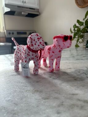 PINK Victoria's Secret Pink Patterned Plush Dog Duo with Heart Sunglasses